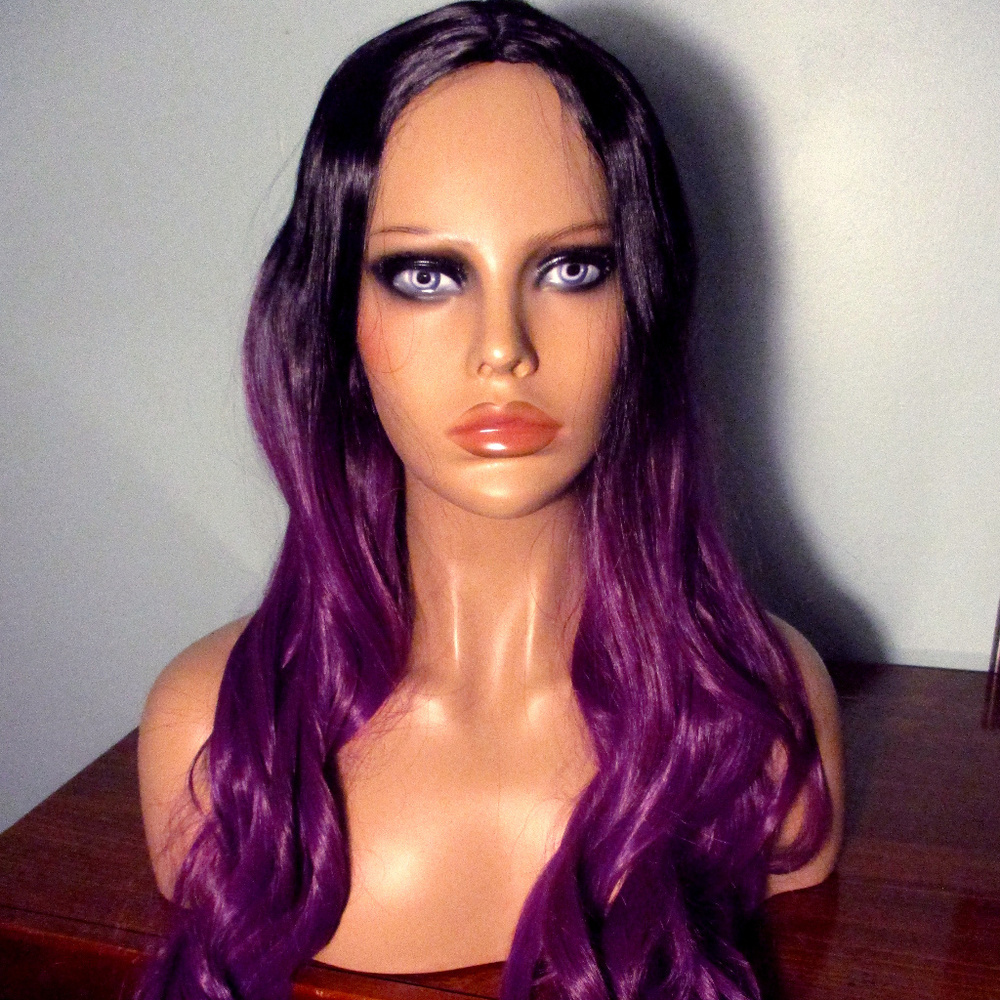 22" dark purple and black OMBRE long cosplay WIG